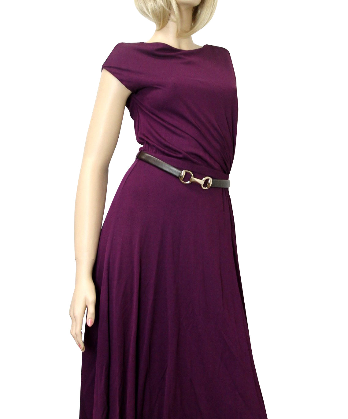 Gucci Gucci Women's Purple Rayon Runway Dress with Leather Belt