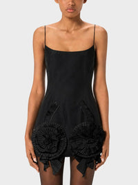 Blumarine Women Short Taffeta Dress With Pleated Roses