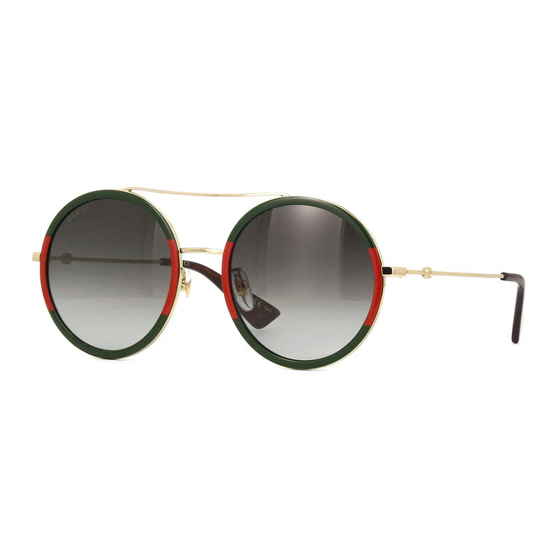 Gucci Sunglasses Round Full Rim, Gold Green Frame and Green Gradient Lens GG0061S003