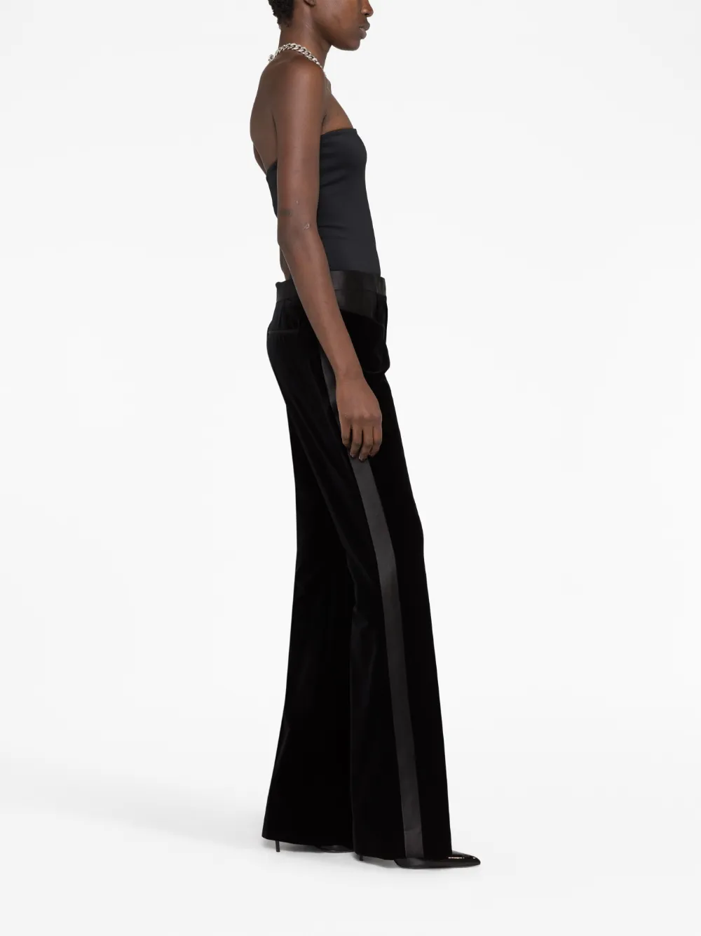 Tom Ford Velvet Flared Trousers with Contrast Waistband
