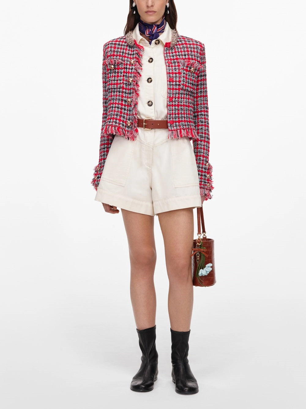 Self-portrait Self-Portrait Women Check Frayed Knit Jacket