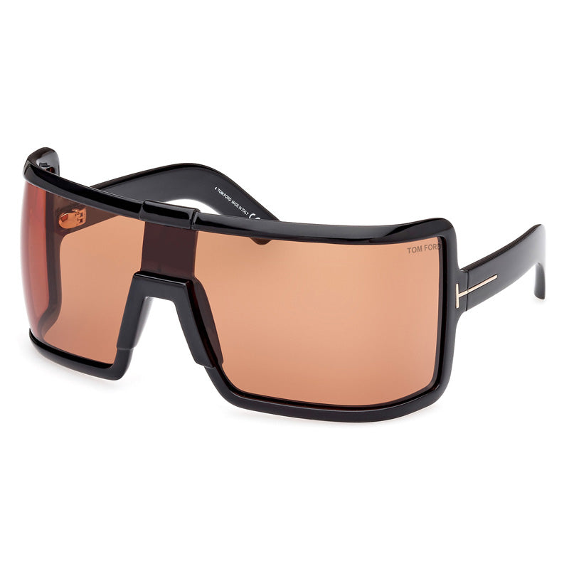 Tom Ford Tom Ford Sunglasses Shield Full Rim, Shiny Black Frame and Brown Orange Lens FT111801E