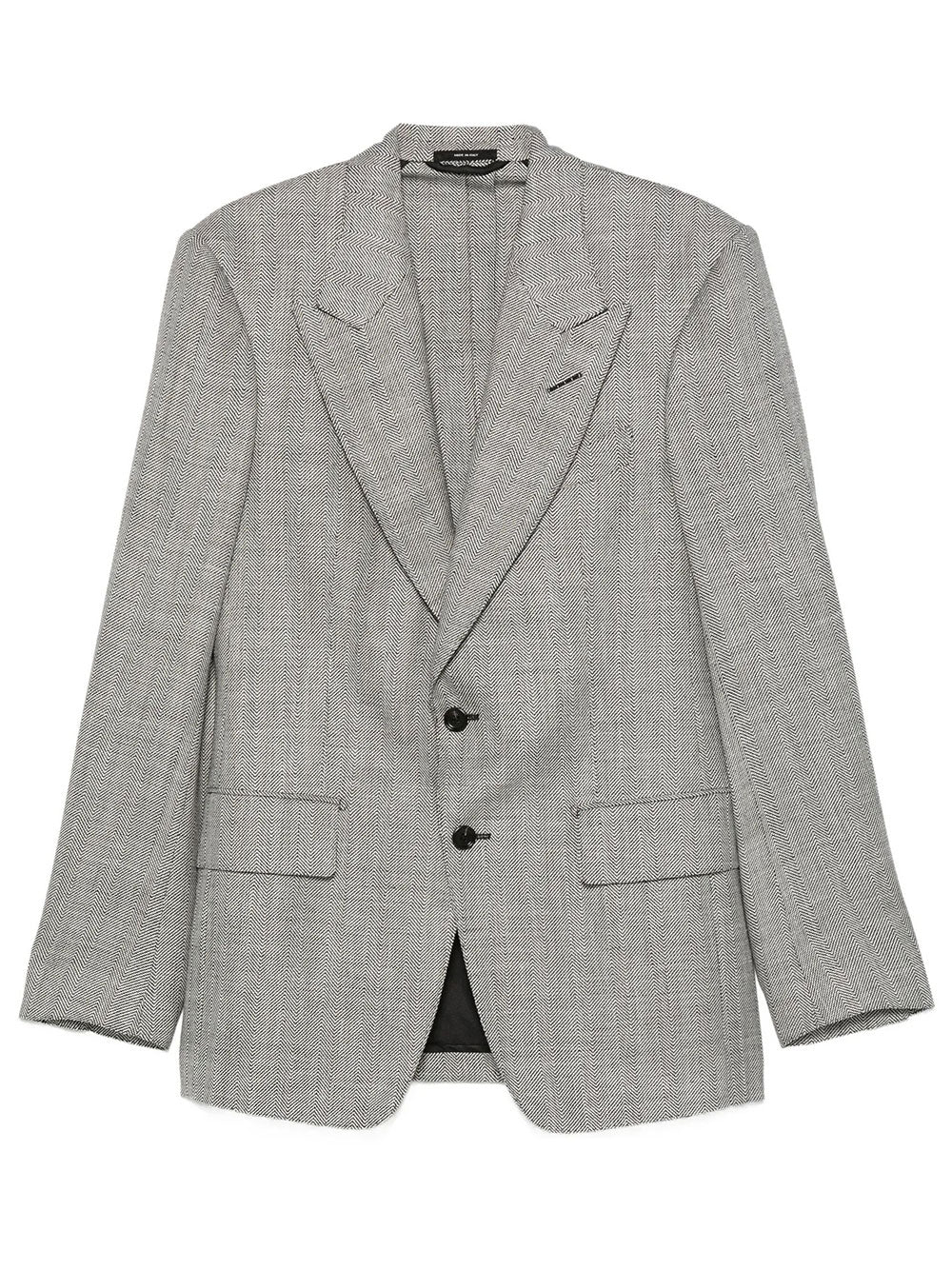 Tom Ford Men Herringbone-Pattern Wool Blend Blazer
