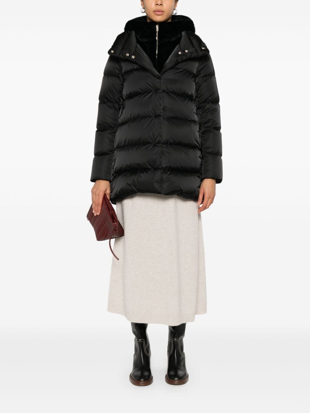 Herno Women Piumino A-Shape In Raso E Lady Alternative Fur