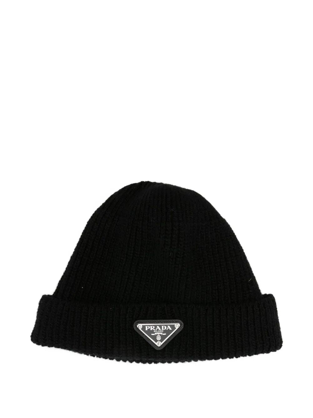 PRADA Ribbed Logo-Plaque Beanie Women