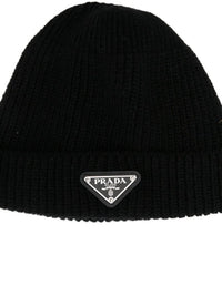 Prada Men Ribbed Logo-Plaque Beanie