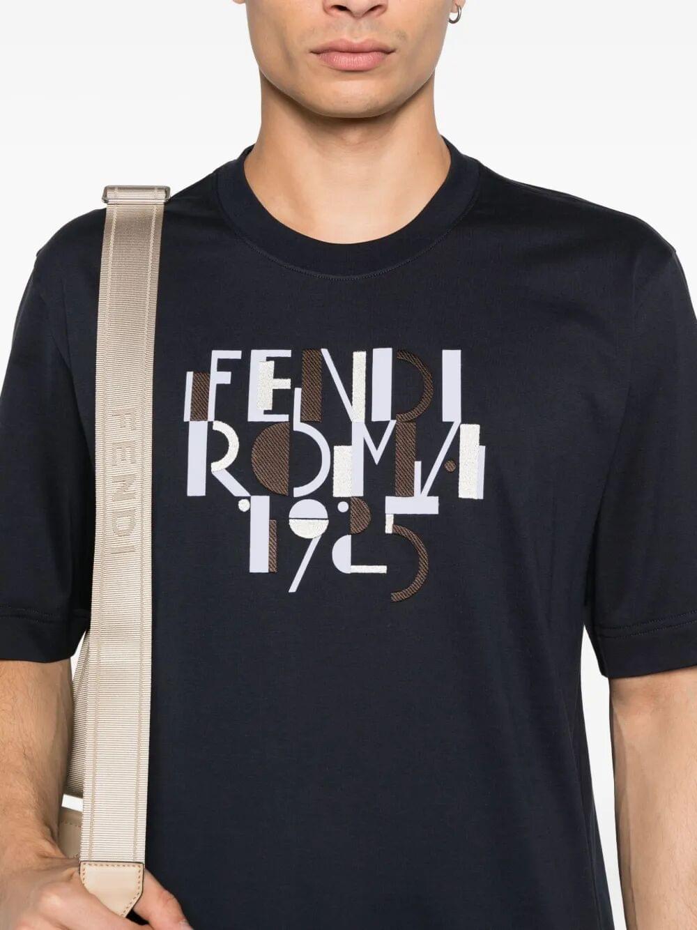 Fendi Men Fendi Roma 1925 Print Cotton T-Shirt