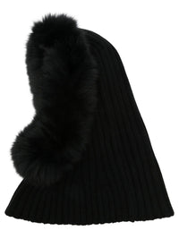 Yves Salomon Women Passamontagna In Lana E Cashmere A Coste Con Rifinitura In Pelliccia
