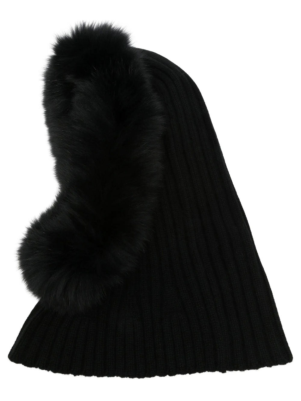 YVES SALOMON Passamontagna In Lana E Cashmere A Coste Con Rifinitura In Pelliccia Women