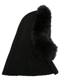 Yves Salomon Women Passamontagna In Lana E Cashmere A Coste Con Rifinitura In Pelliccia