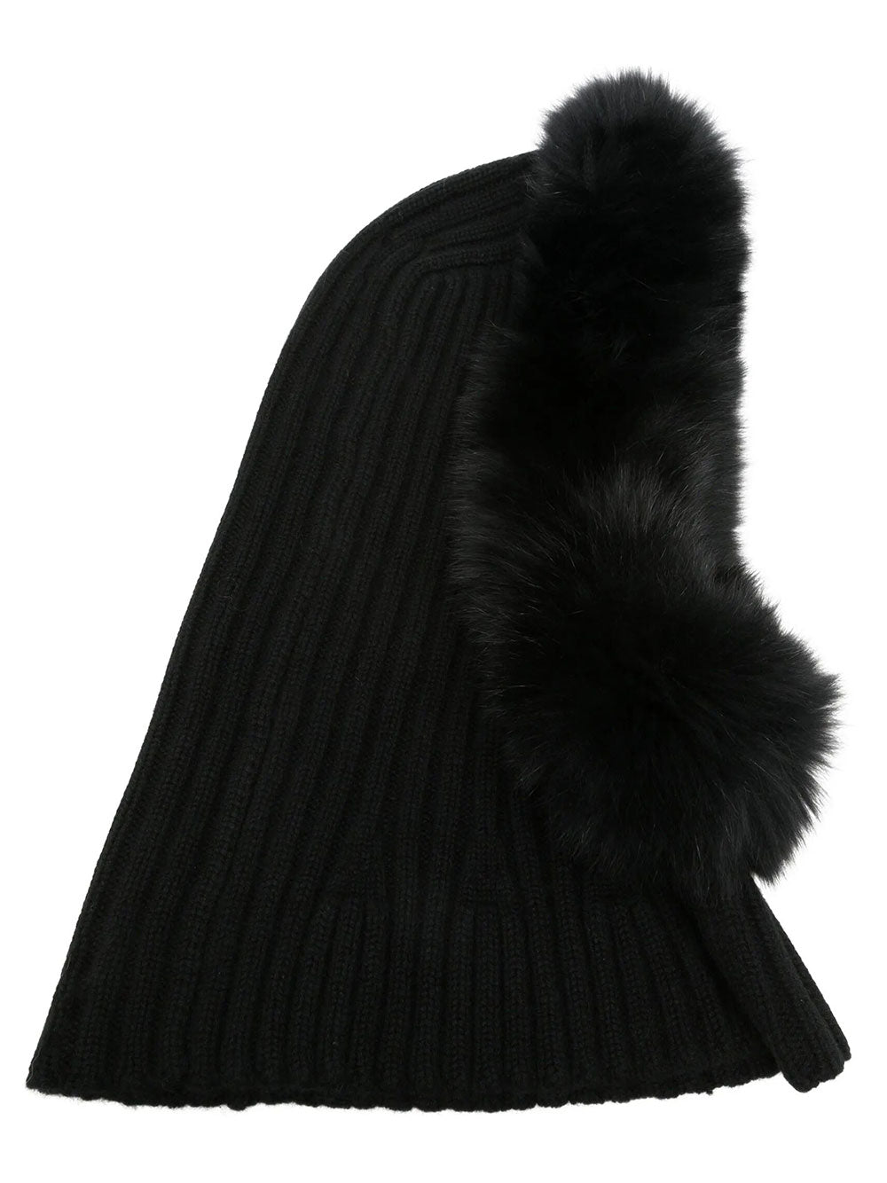 YVES SALOMON Passamontagna In Lana E Cashmere A Coste Con Rifinitura In Pelliccia Women
