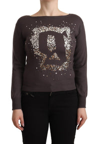 John Galliano Brown Wool Sequined Long Sleeves Pullover Women's Sweater