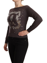 John Galliano Brown Wool Sequined Long Sleeves Pullover Women's Sweater