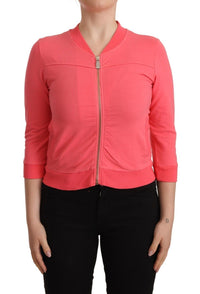 Blumarine Pink 3/4 Sleeve Zip Embellished Women's Sweater