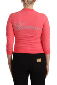 Blumarine Pink 3/4 Sleeve Zip Embellished Women's Sweater