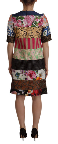 Dolce & Gabbana Multicolor Pachwork Floral Sheath Jaquard Mini Gown Women's Dress