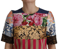 Dolce & Gabbana Multicolor Pachwork Floral Sheath Jaquard Mini Gown Women's Dress