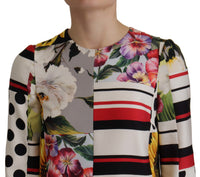 Dolce & Gabbana Multicolor Charmeuse Floral Sheath Jaquard Pachwork Women's Dress