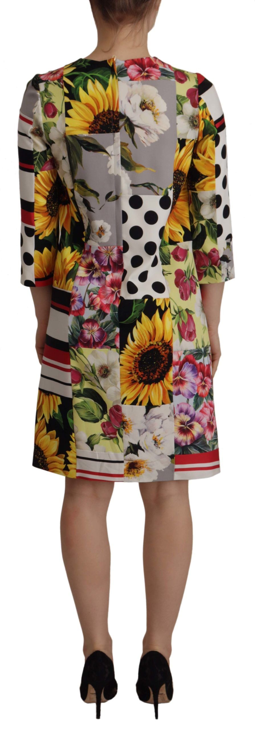 Dolce & Gabbana Multicolor Charmeuse Floral Sheath Jaquard Pachwork Women's Dress