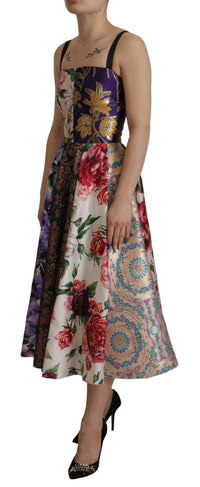 Dolce & Gabbana Dress Midi Patchwork Floral Jaquard Women's Silk