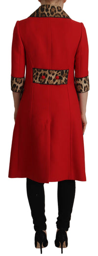 Dolce & Gabbana Dolce & Gabbana Red Leopard Wool Trenchcoat Women's Jacket