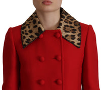 Dolce & Gabbana Dolce & Gabbana Red Leopard Wool Trenchcoat Women's Jacket