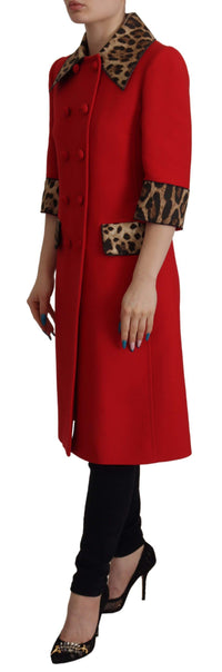 Dolce & Gabbana Dolce & Gabbana Red Leopard Wool Trenchcoat Women's Jacket