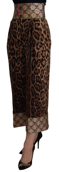 Dolce & Gabbana Brown Leopard Gold Jacquard High Waist Women's Pants