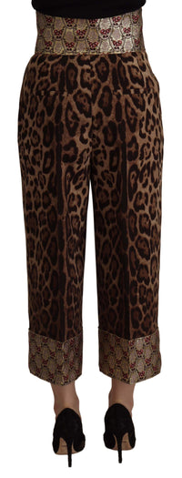 Dolce & Gabbana Brown Leopard Gold Jacquard High Waist Women's Pants