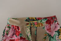 Dolce & Gabbana Beige Floral Dress Formal High Waist Women's Pants