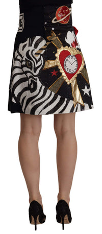 Dolce & Gabbana Black Love Clock Sequined Piano Women's Skirt
