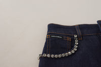 Dolce & Gabbana Blue Denim Stretch Crystal Hot Pants Women's Shorts