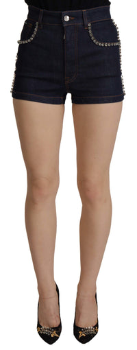 Dolce & Gabbana Blue Denim Stretch Crystal Hot Pants Women's Shorts