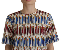 Dolce & Gabbana White Pencil Print Cotton T-shirt Women's Blouse