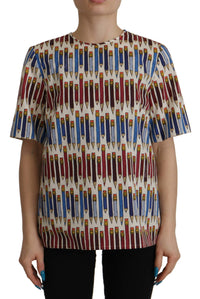 Dolce & Gabbana White Pencil Print Cotton T-shirt Women's Blouse