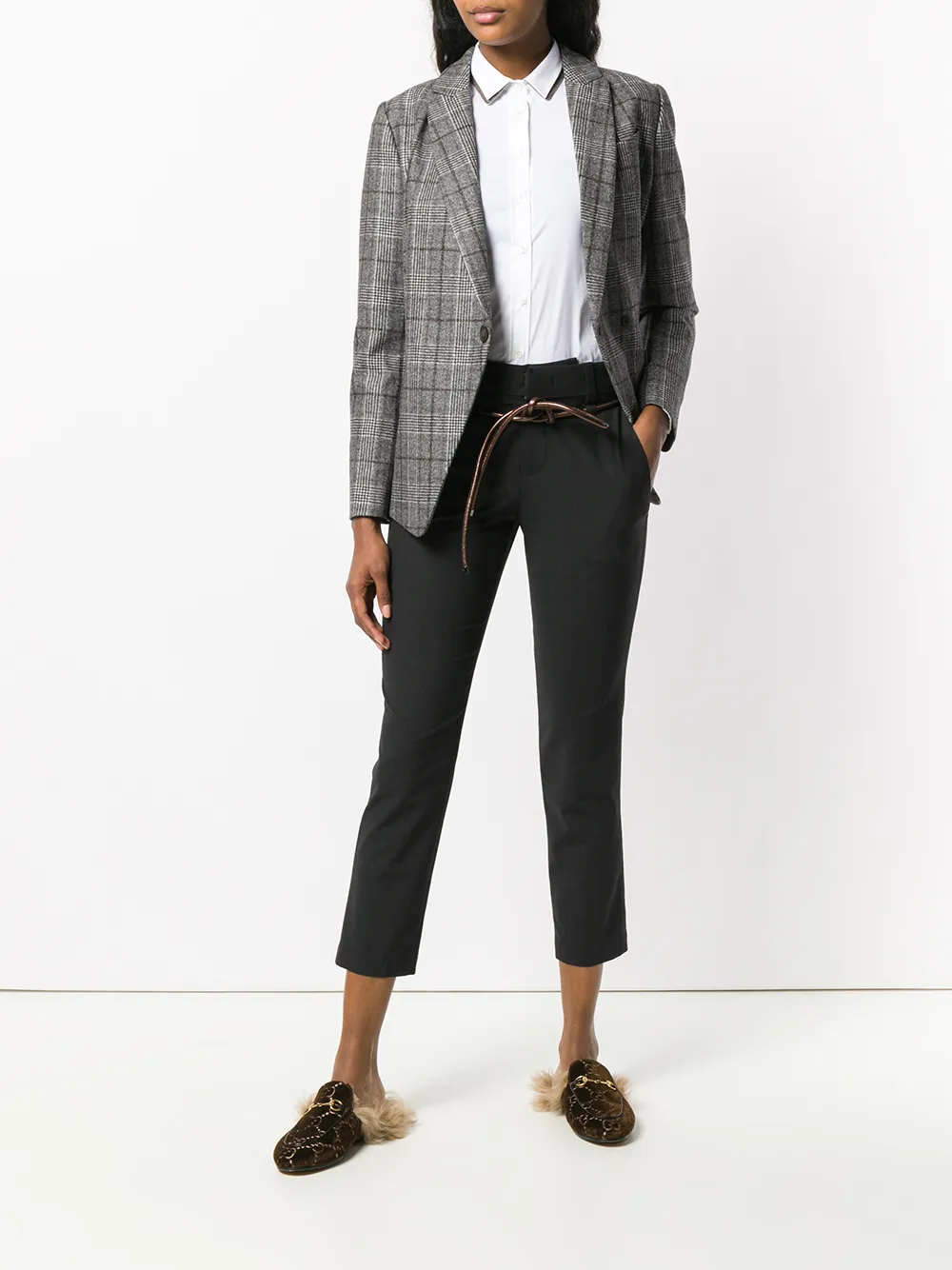 Brunello Cucinelli Smooth Fabric Cropped Tapered Trousers with Drawstring Belt