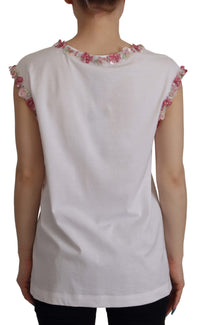 Dolce & Gabbana White DG Crown Floral Sequin Women's T-shirt