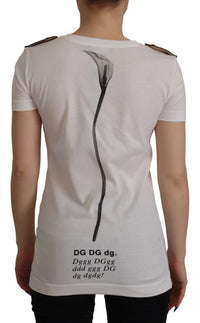 Dolce & Gabbana White Black Roses Crewneck Cotton Women's T-shirt
