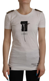 Dolce & Gabbana White Black Roses Crewneck Cotton Women's T-shirt