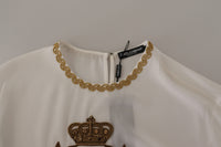 Dolce & Gabbana White Silk Gold DG Crown Crystal Blouse Women's Top