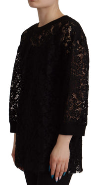 Dolce & Gabbana Black Floral Lace Pullover Sicily Women's Blouse