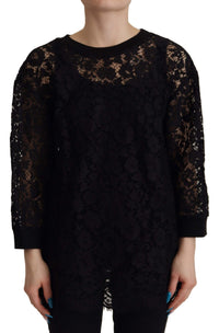 Dolce & Gabbana Black Floral Lace Pullover Sicily Women's Blouse