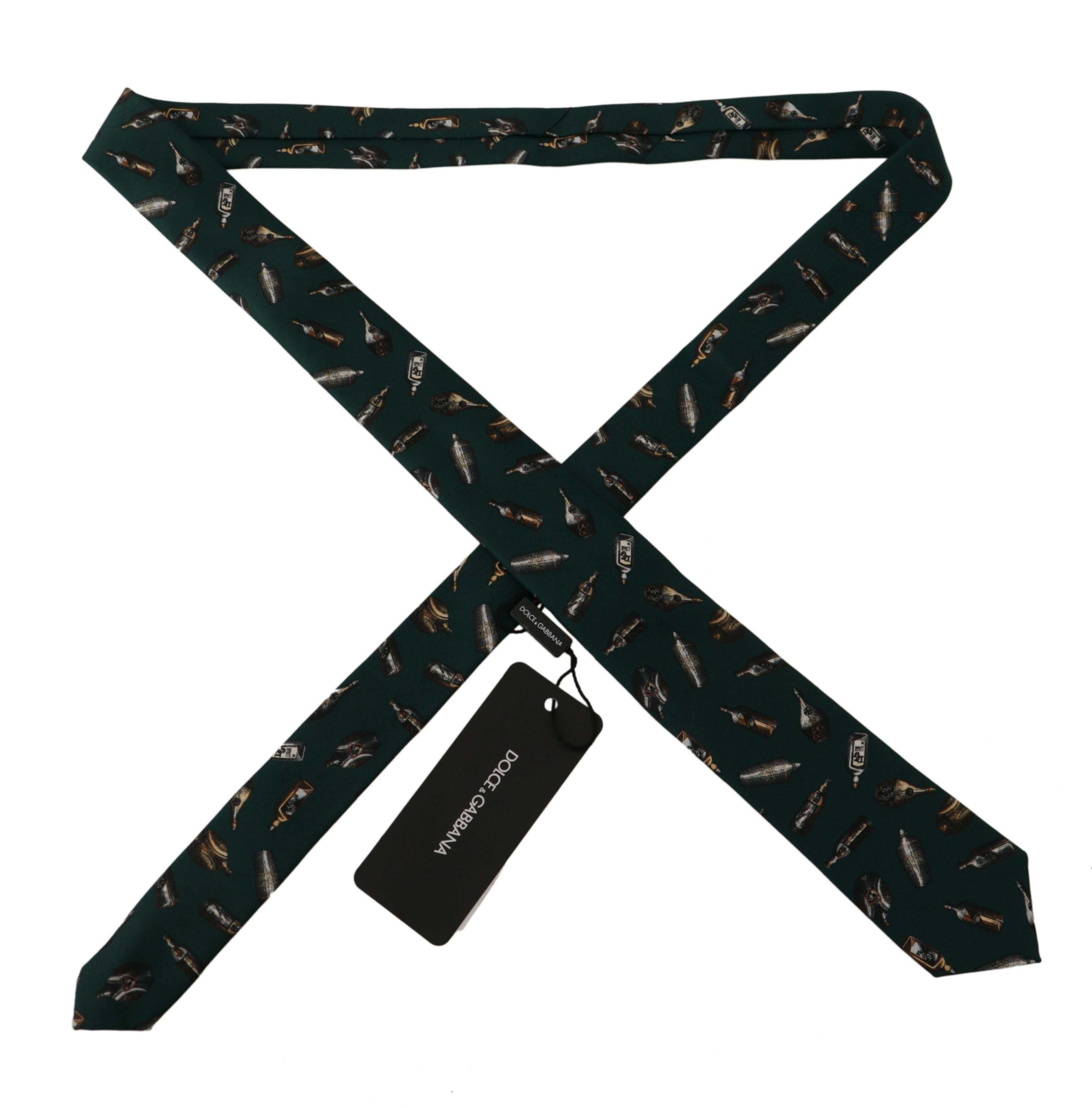 Dolce & Gabbana Dolce & Gabbana Black Bottle Fantasy Print Silk Adjustable Accessory Men's Tie