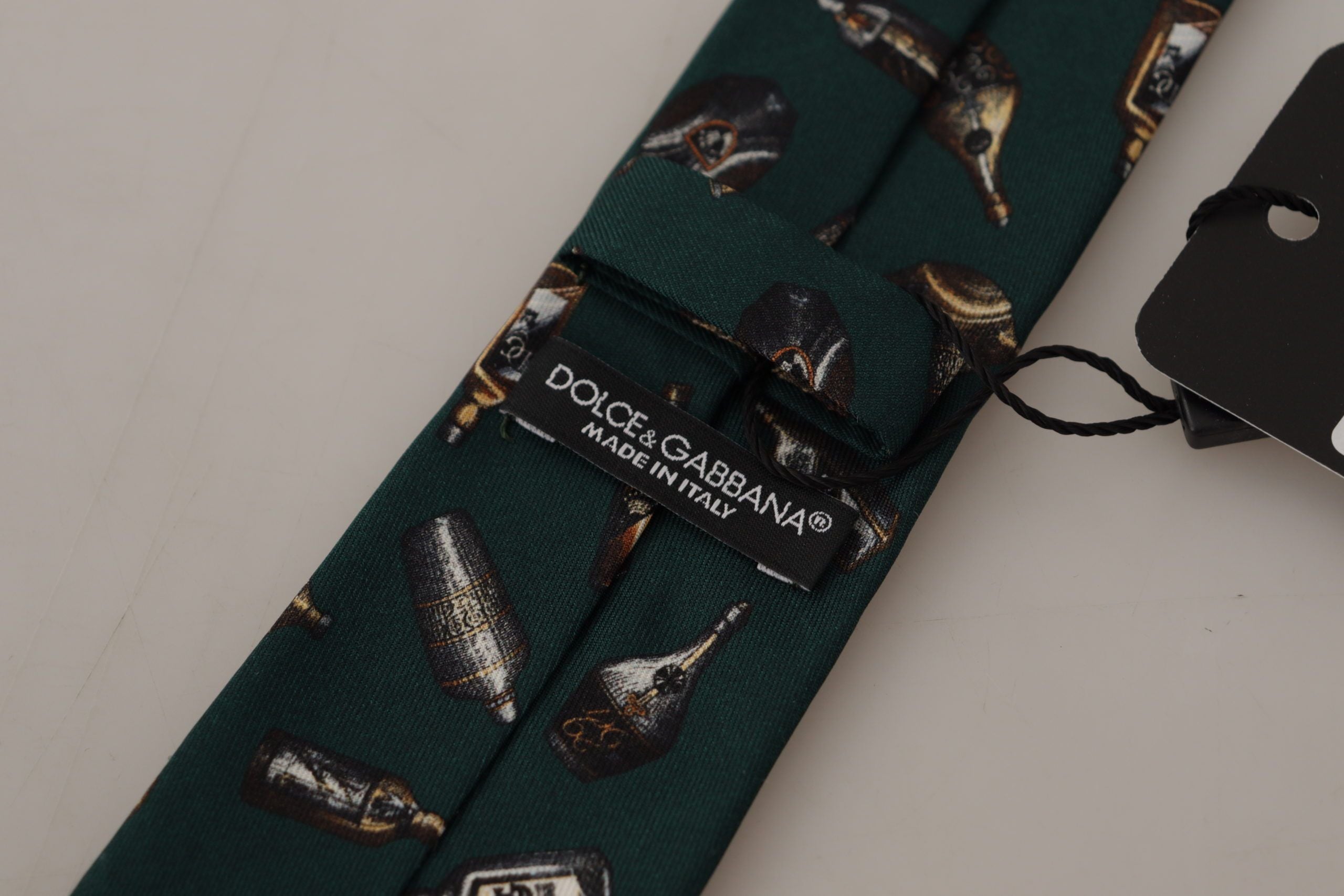 Dolce & Gabbana Dolce & Gabbana Black Bottle Fantasy Print Silk Adjustable Accessory Men's Tie