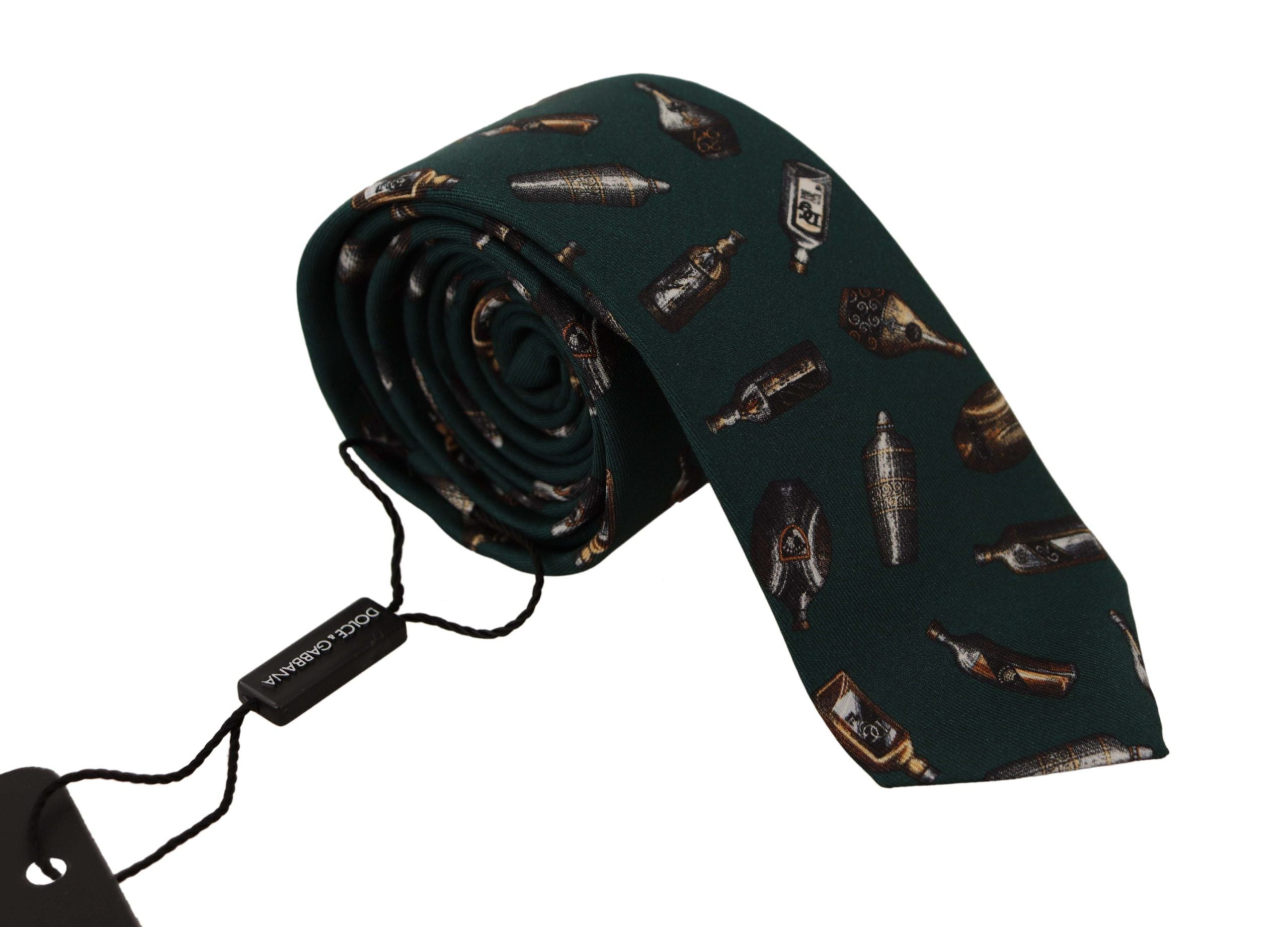 Dolce & Gabbana Dolce & Gabbana Black Bottle Fantasy Print Silk Adjustable Accessory Men's Tie