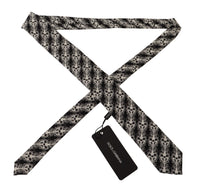 Dolce & Gabbana Dolce & Gabbana Black White Flower 100% Silk Print Adjustable Accessory Men's Tie