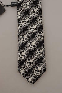 Dolce & Gabbana Dolce & Gabbana Black White Flower 100% Silk Print Adjustable Accessory Men's Tie