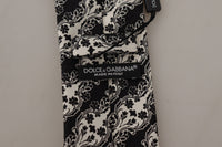 Dolce & Gabbana Dolce & Gabbana Black White Flower 100% Silk Print Adjustable Accessory Men's Tie