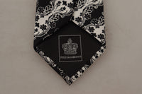 Dolce & Gabbana Dolce & Gabbana Black White Flower 100% Silk Print Adjustable Accessory Men's Tie