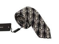 Dolce & Gabbana Dolce & Gabbana Black White Flower 100% Silk Print Adjustable Accessory Men's Tie
